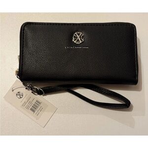 Christian Lacroix Black Leather Wristlet Wallet with Silver Logo